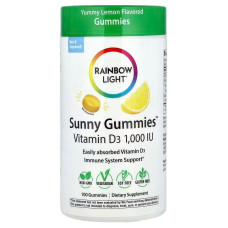 Витамин D3, Rainbow Light Gummies Vitamin D3, лимон, 25 мкг (1000 МО), 100 жевательных таблеток