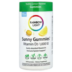 Вітамін D3, Rainbow Light Gummies Вітамін D3, лимон, 25 мкг (1000 МО), 100 жувальних таблеток