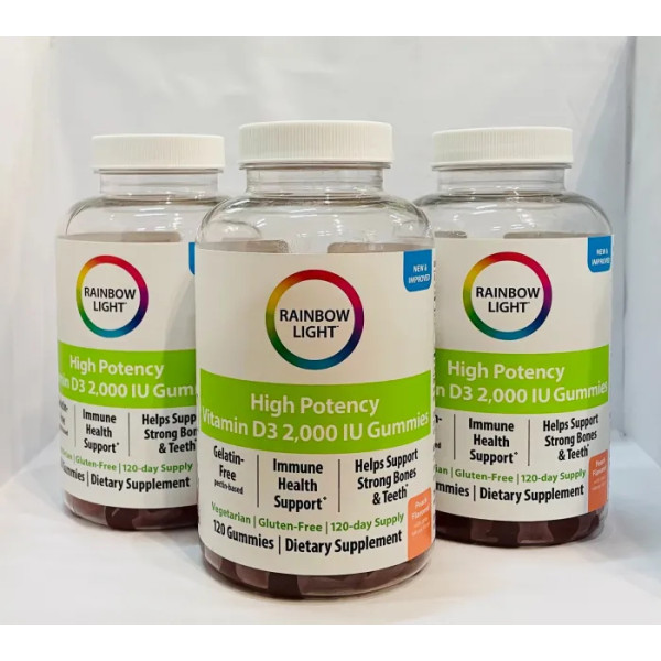 Вітамін D3, High Potency Vitamin D3, Rainbow Light, смак персика, 2000 МО, 120 жувальних цукерок