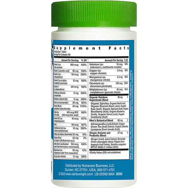 Мультивітаміни для чоловіків, Men's One, Rainbow Light, одна на день, висока ефективність, 60 вегетаріанських таблеток