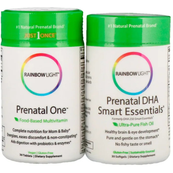Вітаміни + Риб'ячий жир для вагітних, Prenatal One plus Prenatal DHA Smart Essentials, Rainbow Light, 30 капсул + 30 таблеток