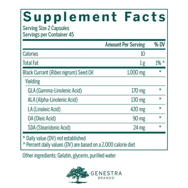 Масло чорної смородини, GLA 90 Black Currant Oil, Genestra Brands, 90 гелевих капсул
