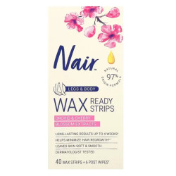 Восковые полоски для ног и тела, Nair Wax Ready-Strips, с экстрактами орхидеи и цветков вишни, 40 полосок + 6 салфеток