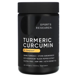 Куркумін комплекс C3 500 мг, Turmeric Curcumin Sports Research, 120 гелевих капсул