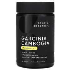 Гарциния камбоджийская 500 мг, с кокосовым маслом, Garcinia Cambogia Sports Research, 90 гелевых капсул
