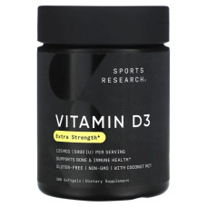 Вітамін D3 125 мкг (5000 МО), з кокосовим маслом, Vitamin D3 Sports Research, 360 гелевих капсул
