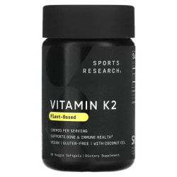 Витамин K2 100 мкг, Vitamin K2 Sports Research, 60 вегетарианских гелевых капсул