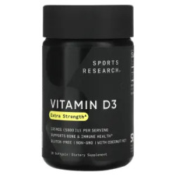 Витамин D3 125 мкг 5000 МЕ с кокосовым маслом, Vitamin D3 Sports Research, 30 гелевых капсул