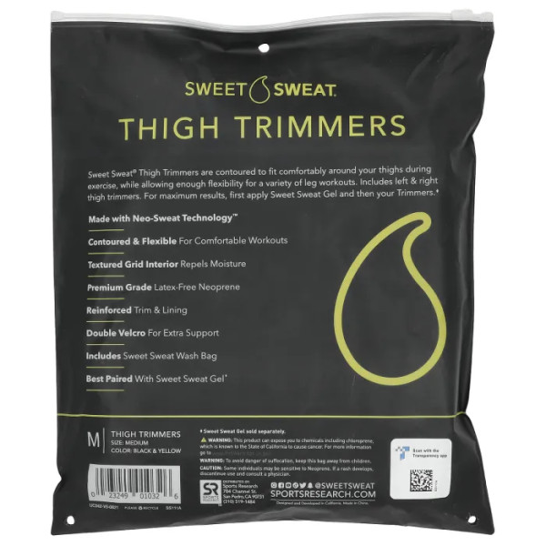 Тримери для стегон жовті, Sweet Sweat Thigh Trimmers, Sports Research, середні, чорний та жовтий, 1 пара