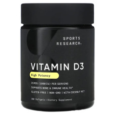 Вітамін D3 25 мкг 1000 МО, Sports Research Vitamin D3, висока ефективність 360 гелевих капсул