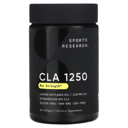 CLA 1250, Sports Research CLA 1250, покращена, 1250 мг, 90 м'яких капсул