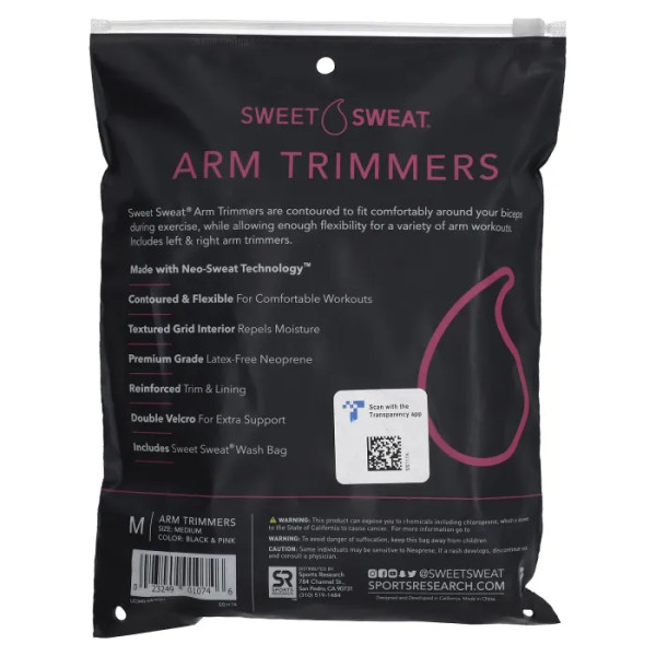 Манжети для рук, Arm Trimmers, Sweet Sweat, Sports Research, колір чорний та рожевий, середні, 1 пара