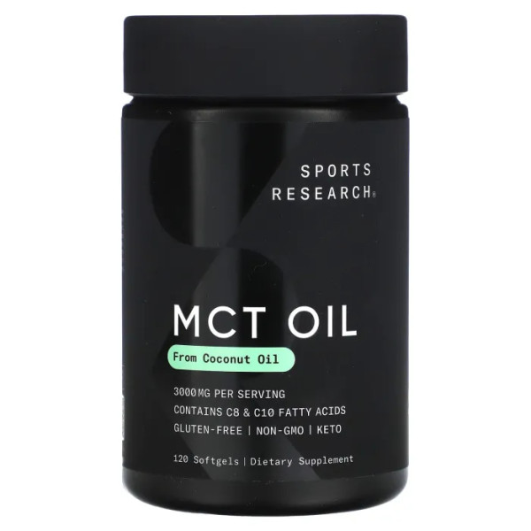 Олія MCТ, MCT Oil, Sports Research, 3000 мг, 120 гелевих капсул (1000 мг на гелеву капсулу)