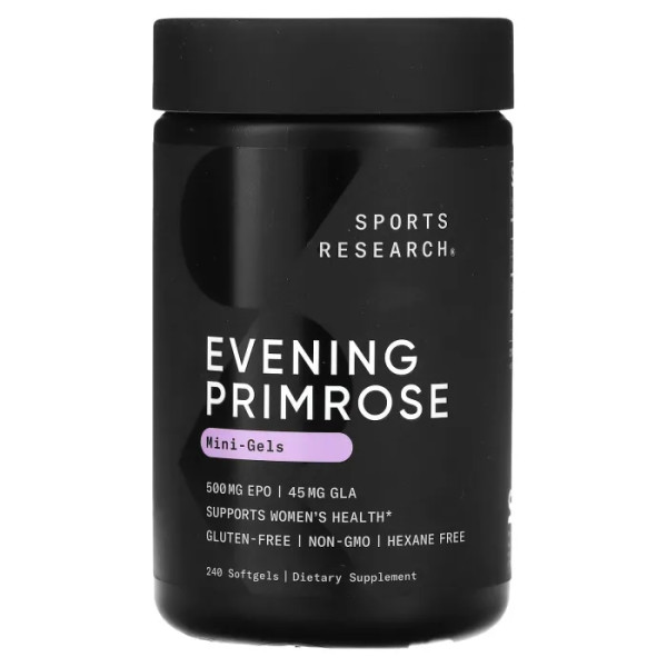 Масло вечірньої примули, Evening Primrose, Sports Research, 500 мг, 240 гелевих капсул