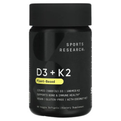 Вітамін D3+K2, Sports Research Vitamin D3+K2, 60 вегетаріанських капсул