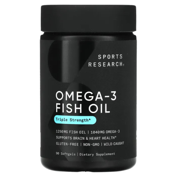 Омега-3, риб'ячий жир, Omega-3 Fish Oil, Sports Research, потрійна сила, 1250 мг, 90 гелевих капсул