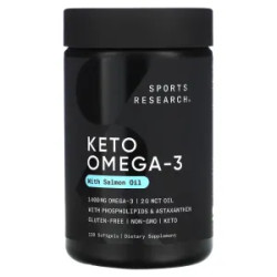Кето омега-3 с маслом лосося, Keto Omega Sports Research, 120 гелевых капсул