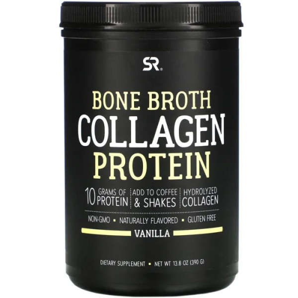 Протеїн колагеновий, Bone Broth Collagen Protein, Sports Research, ваніль, 390 г