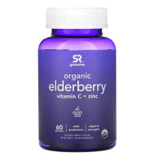 Бузина органік жувальні з вітаміном C та цинком смак ягід, Sports Research Elderberry Vitamin C Zinc, 60 жувальних цукерок