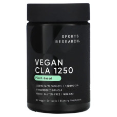 Vegan CLA 1250 мг, веган, Vegan CLA 1250 Sports Research, 90 вегетарианских гелевых капсул