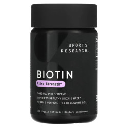 Біотин з кокосовим маслом, Biotin Sports Research, 5000 мкг, 120 вегетаріанських капсул