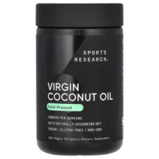 Кокосовое масло 3000 мг, Virgin Coconut Oil Sports Research, холодный отжим, 120 растительных гелевых капсул