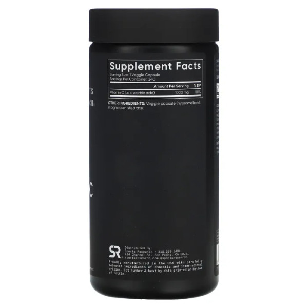 Вітамін С, Vitamin C, Sports Research, 1000 мг, 240 вегетаріанських капсул
