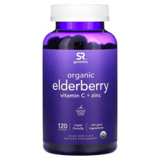 Бузина органік жувальна з вітаміном C та цинком, Sports Research Organic Elderberry Vitamin C Zinc, 120 жувальних таблеток