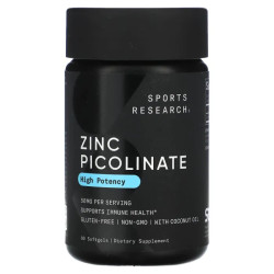 Цинк пиколинат 50 мг, Sports Research Zinc Picolinate, 60 гелевых капсул