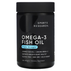 Омега-3 рыбий жир, Sports Research Omega-3 Fish Oil, тройная сила, 1250 мг, 120 мягких капсул