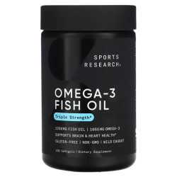 Омега-3 рыбий жир, Sports Research Omega-3 Fish Oil, тройная сила, 1250 мг, 120 мягких капсул
