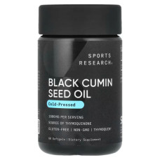 Масло черного тмина холодный отжим 1000 мг, Sports Research Black Cumin Seed Oil, 60 капсул (500 мг на капсулу)