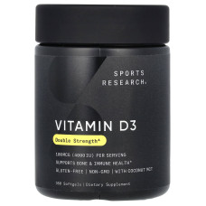Вітамін D3 100 мкг 4000 МО, подвійна сила, Vitamin D3 Sports Research, 360 гелевих капсул