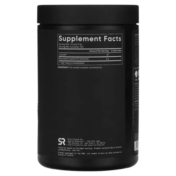 Креатин моногідрат, Creatine Monohydrate, Sports Research, без смаку, 500 г