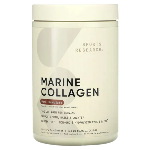 Морський колаген, Marine Collagen, Sports Research, зі смаком чорного шоколаду, 426 г