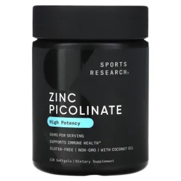 Цинк піколінат, Zinc Picolinate, Sports Research, висока ефективність, 50 мг, 120 гелевих капсул