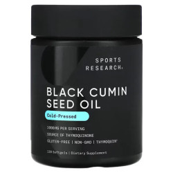 Масло черного тмина холодный отжим 1000 мг, Sports Research Black Cumin Seed Oil, 120 капсул (500 мг на капсулу)