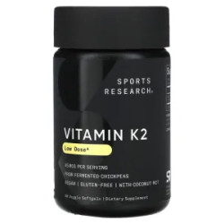 Вітамін K2 45 мкг, Vitamin K2 Sports Research, низька доза, 90 рослинних капсул