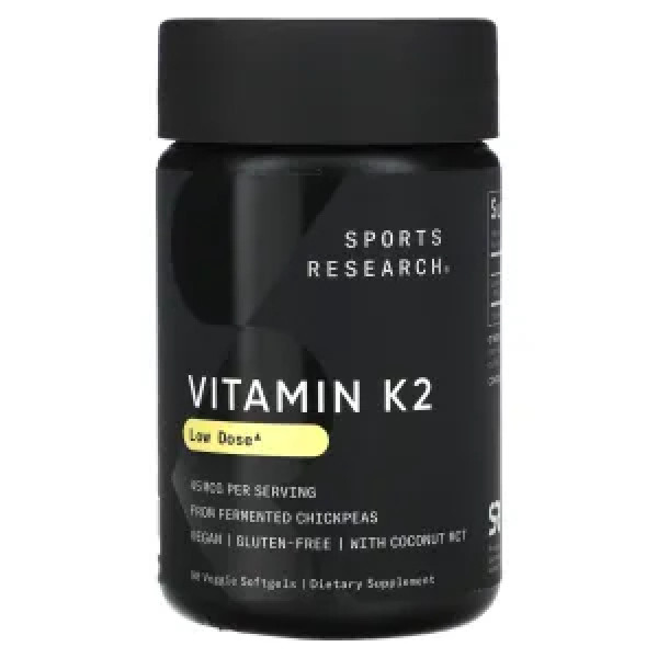 Вітамін К2, Vitamin K2, Sports Research, низька доза, 45 мкг, 90 рослинних капсул