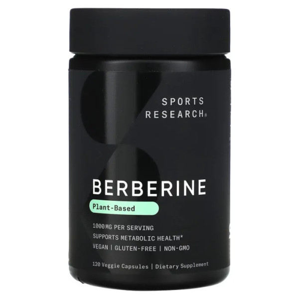 Берберін, Berberine, Sports Research, 1000 мг, 120 рослинних капсул (500 мг у капсулі)