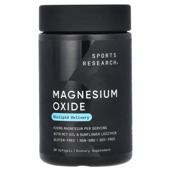 Магнію оксид, Magnesium Oxide, Sports Research, 420 мг, 90 гелевих капсул