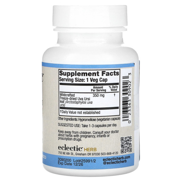 Толокнянка, Uva Ursi, Eclectic Institute, сира свіжа сублімована, 350 мг, 90 капсул