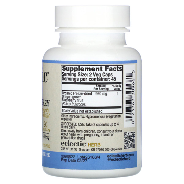 Ожина, Blackberry Fruit, Eclectic Institute, 480 мг, 90 кап.