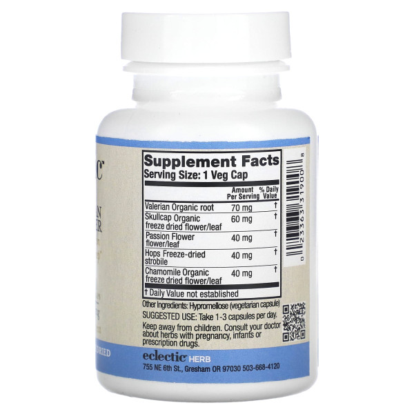 Валеріана та пасифлора, Valerian Passion Flower, Eclectic Institute, ліофілізовані, маракуйя, 250 мг, 90 рослинних капсул