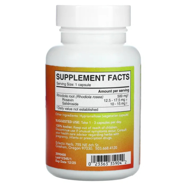 Родиола розовая (Rhodiola), Eclectic Institute, 500 мг, 90 капсул