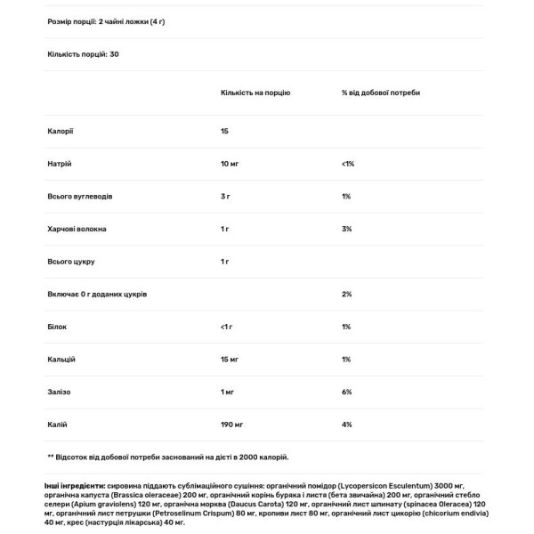 Зелена їжа, Whole Food, Eclectic Institute, порошок з 10 сирих, свіжих сублімованих овочів, 120 г.