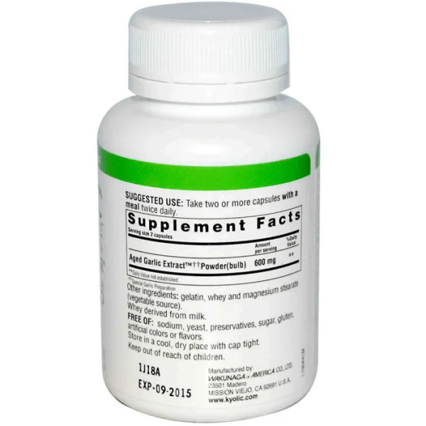 Часник, екстракт, Aged Garlic Extract, Wakunaga-Kyolic, серцево-судинна формула, 100 капсул