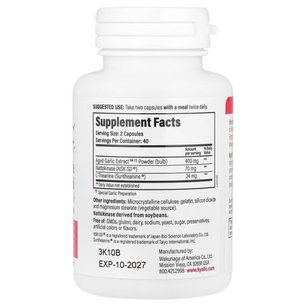 Чеснок, экстракт, Aged Garlic Extract, Wakunaga-Kyolic, формула 109, для нормализации артериального давления, 80 капсул