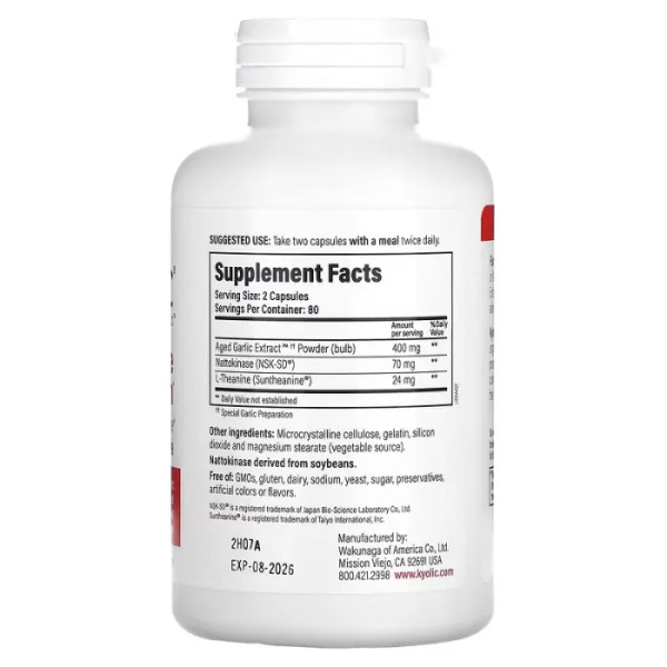 Нормалізація тиску Aged Garlic Extract, Kyolic, витриманий екстракт часнику, формула 109, 160 капсул