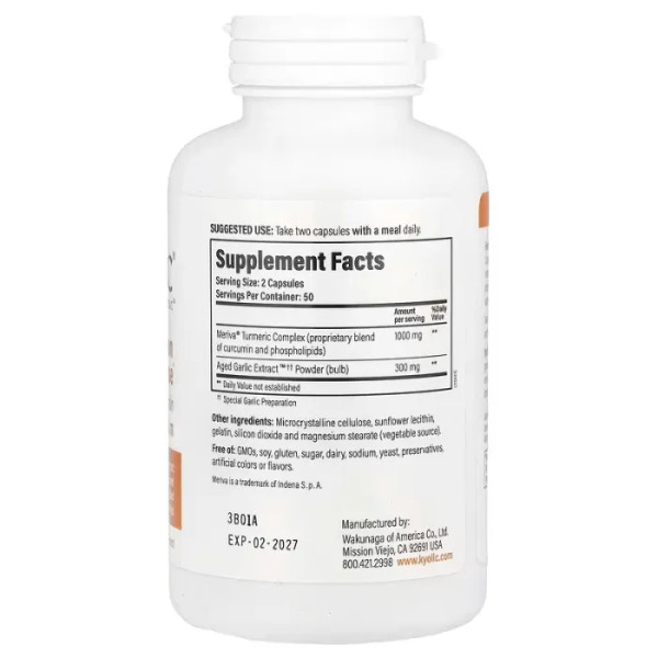 Екстракт часнику, куркумін для суглобів, Garlic Curcumin, Kyolic, здорова реакція на запалення, 100 капсул